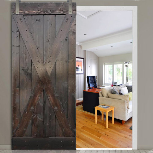 TMS Paneled Wood primed Knotty Barn Door with Installation Hardware Kit